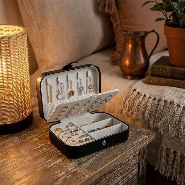Black PU Leather Small Jewelry Box LINBQ620 - The Home Depot
