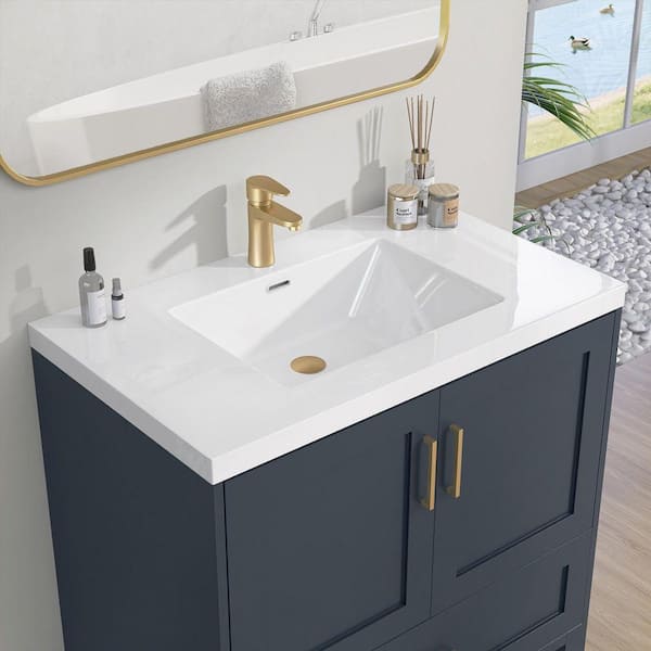 36 in. W x 22 in. D Rectangular Single Sink Bathroom Vanity Top White Solid Surface Vanity Top in Glossy White