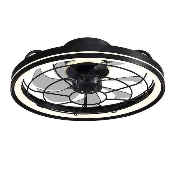 19 in. Indoor Black Caged Ceiling Fan with Integrated LED Light Modern Farmhouse Flush Mount Ceiling Fan
