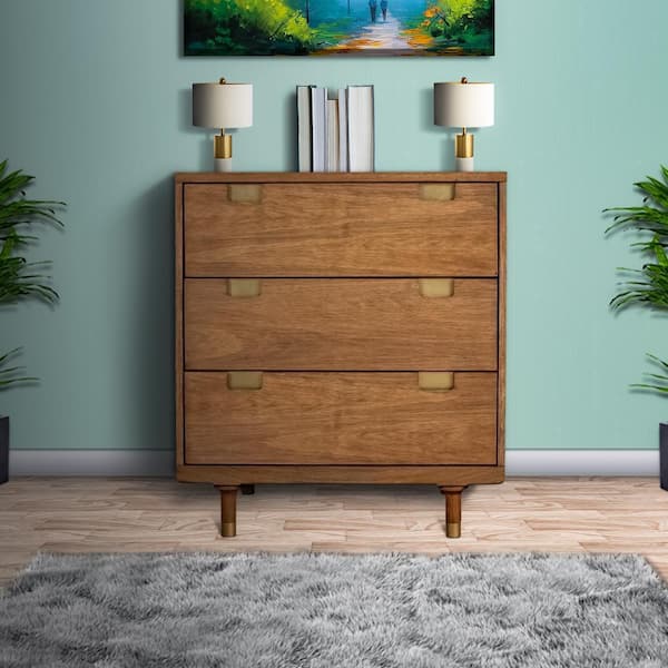 Benjara 18 in. Brown 3-Drawer Chest of Drawers