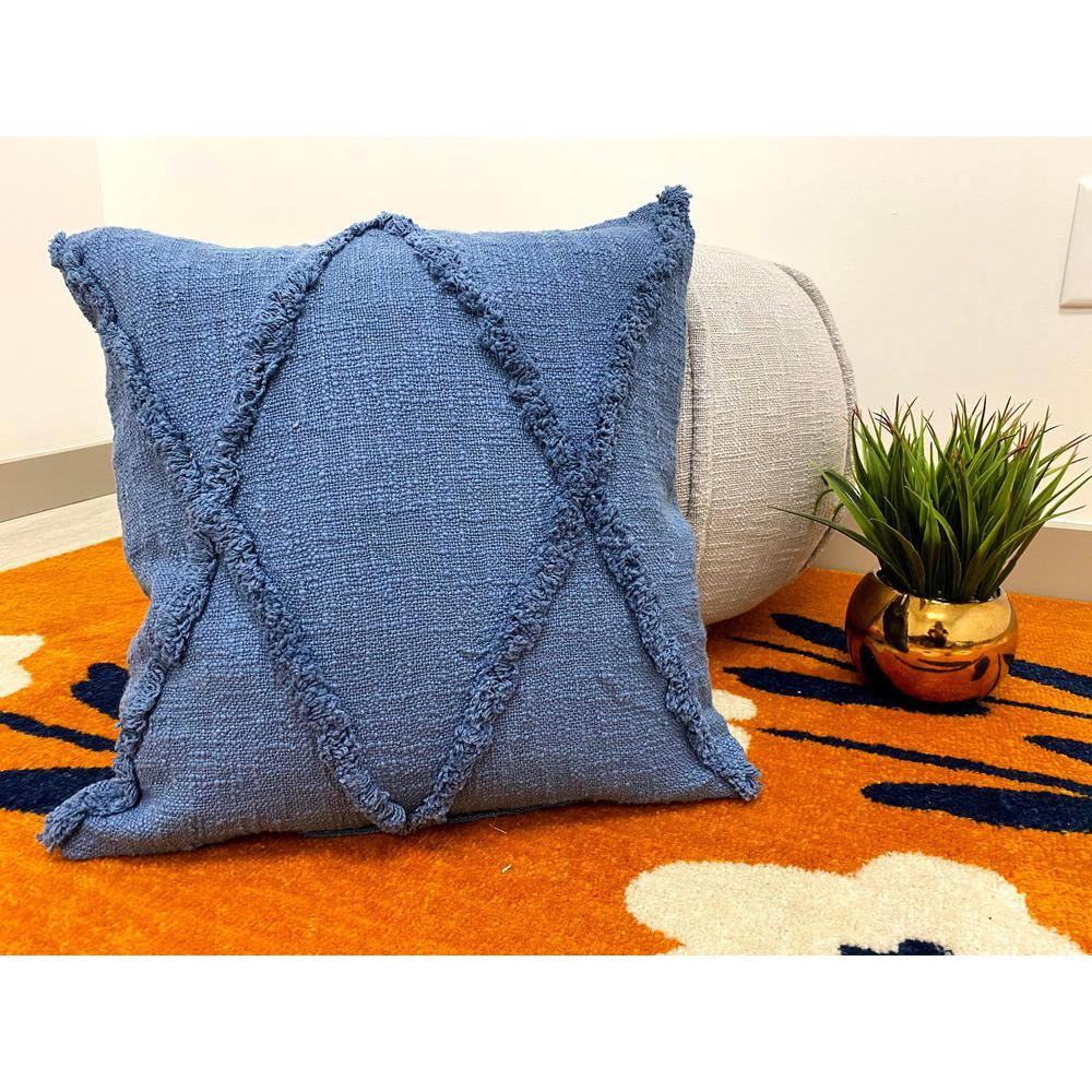 Denim Blue Cotton Geometric Throw Pillows, 18" x 18", Set of 2