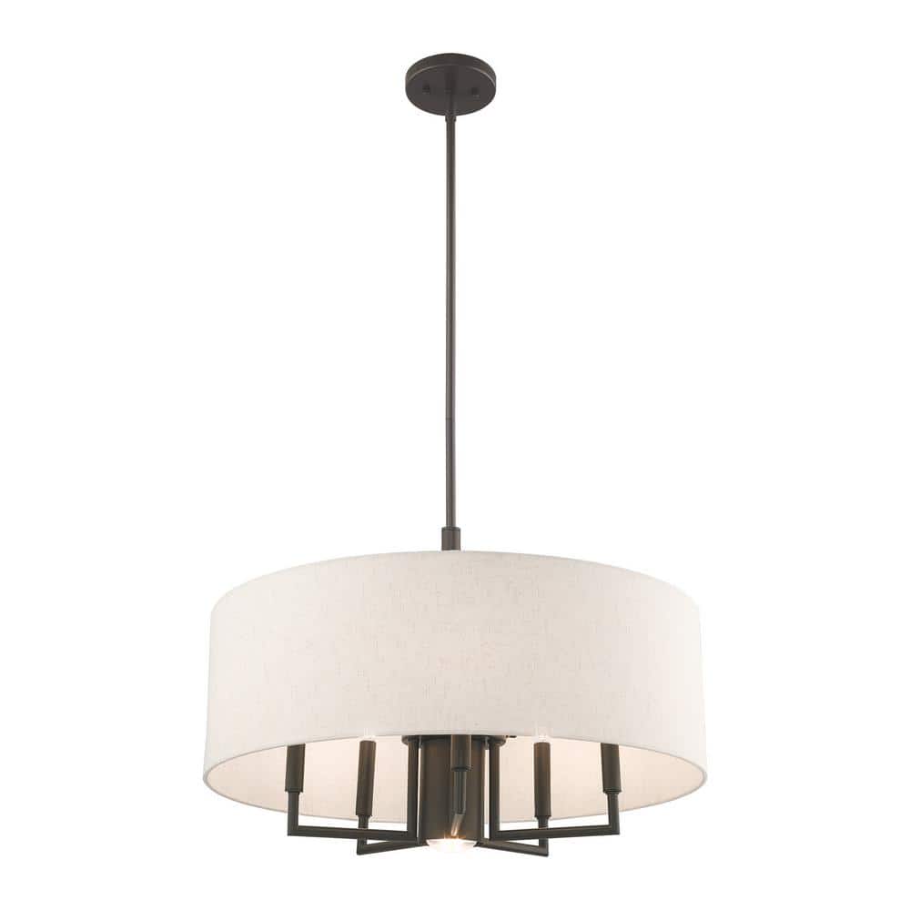 English Bronze 6-Light Modern Drum Pendant Chandelier