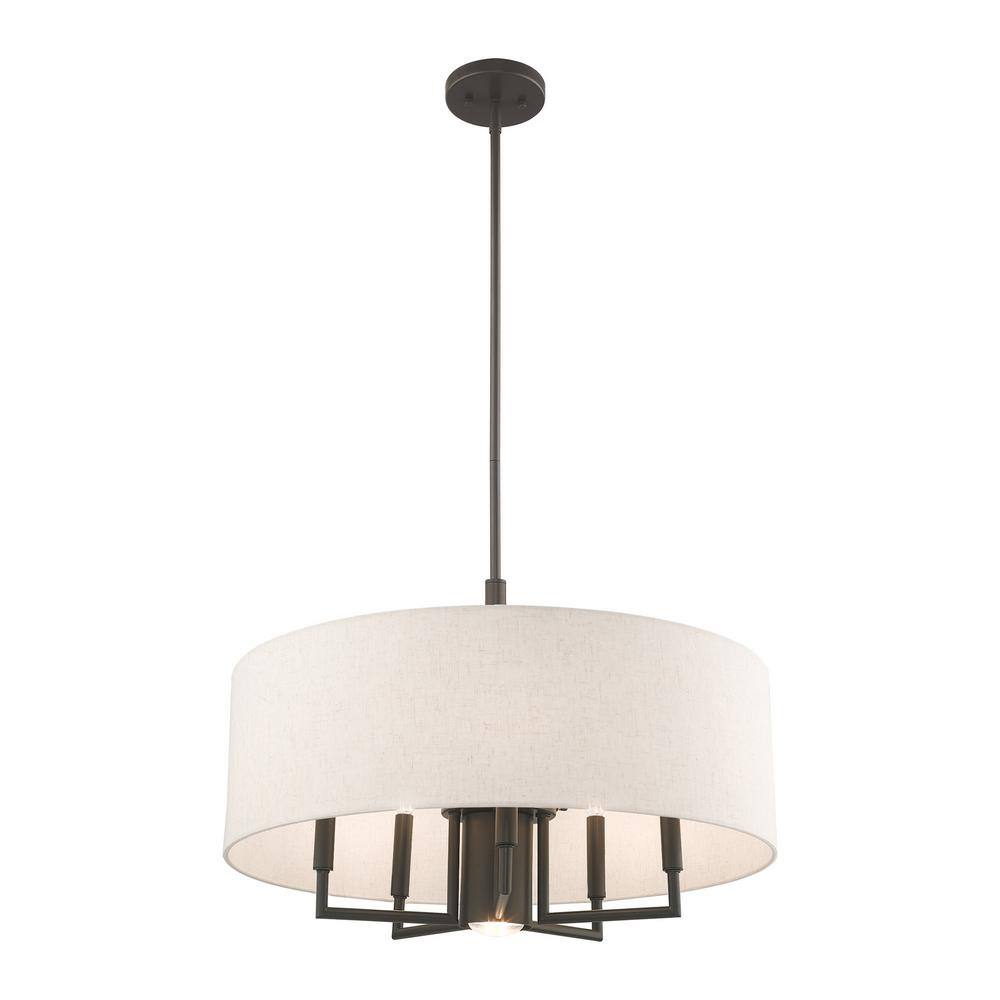English Bronze 6-Light Modern Drum Pendant Chandelier