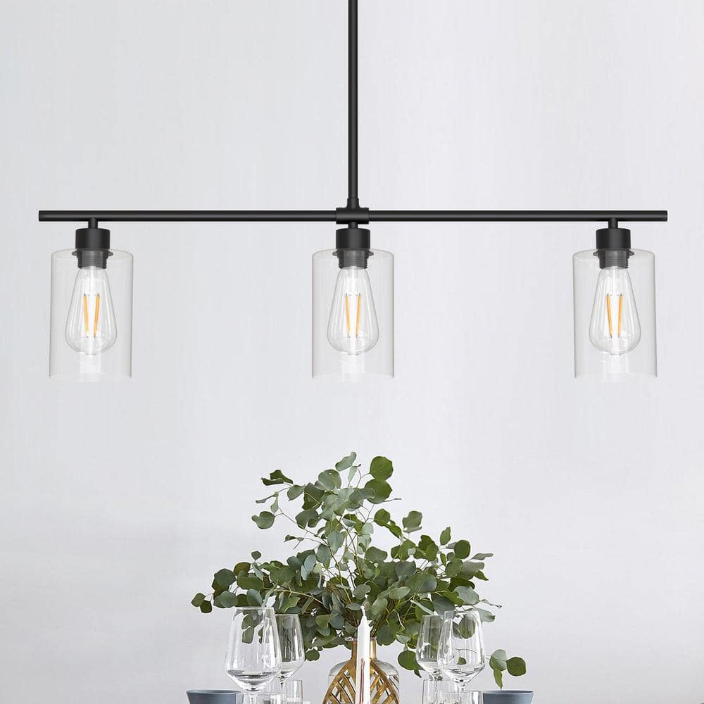 Modern Black Metal Linear Pendant Light with Clear Glass Shades