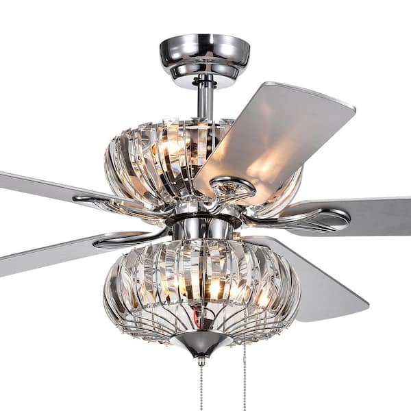Warehouse of Tiffany Kyana 52 in. Crystal Chrome Ceiling Fan with Light Kit