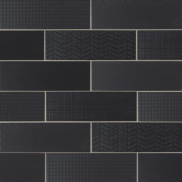 MSI Take Home Tile Sample - Citylights Ink 3D Mix 4 in. x 4 in. Glossy Ceramic Black Textured Subway Tile (0.11 sq. ft.)