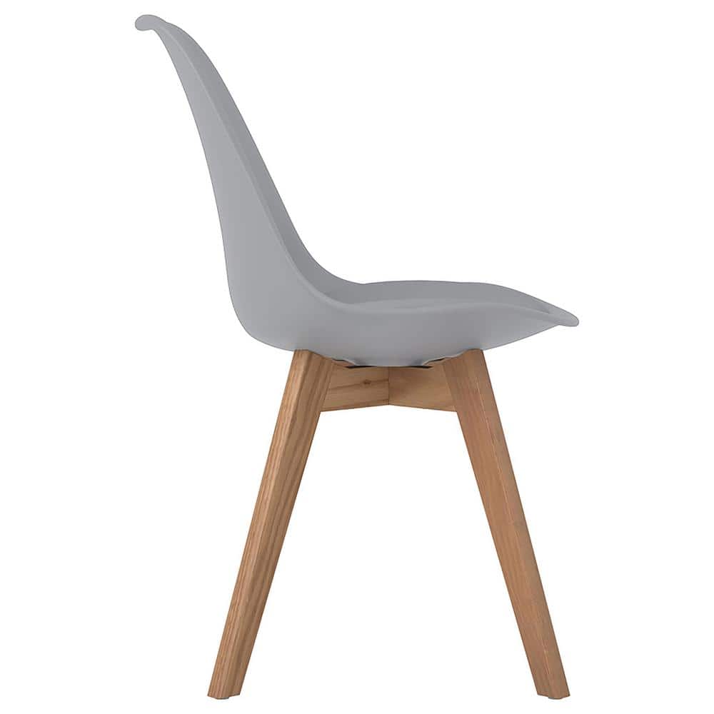 Transitional Gray Faux Leather Upholstered Side Chair with Oak Legs