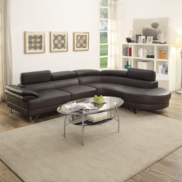 102 in. Bobkona Isidro Faux Leather 2-Piece Sofa Sectional in Brown