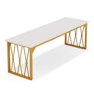 Moronia 78.7 in. Rectangular White and Gold Engineered Wood Extra Long Computer Desk for 2 Person