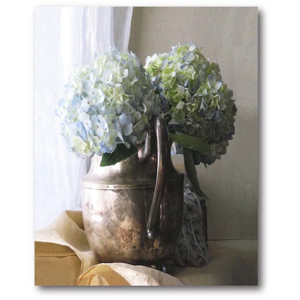 Courtside Market Silver Picher with Hydrangeas Gallery-Wrapped Canvas Nature Wall Art 40 in. x 30 in.