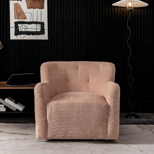 KINWELL Modern 32 in. W Pink Chenille Upholstered Tufted Armchair with 360° Swivel