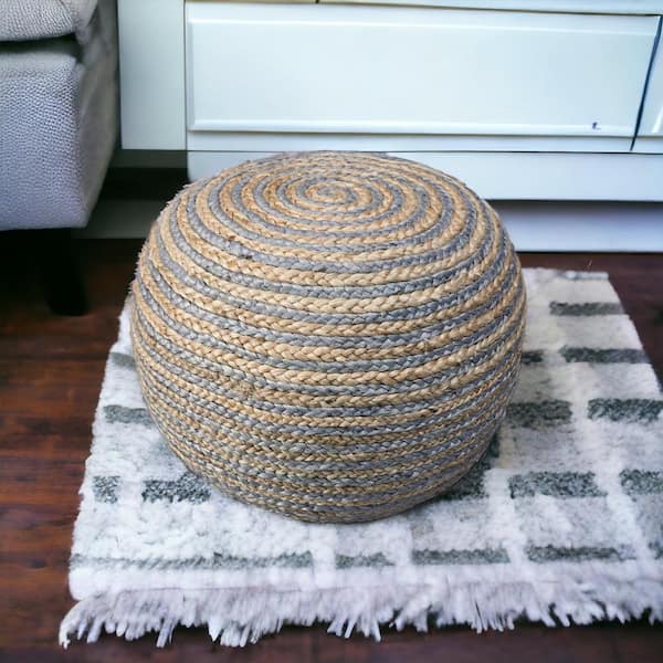 HomeRoots Amelia Gray Cotton Round Accent Ottoman