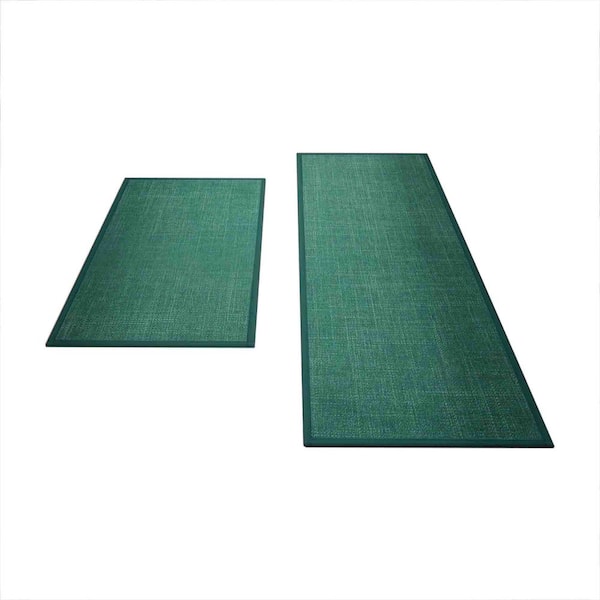 Green 47 in. x 17.3 in. Indoor Non Slip Washable Kitchen Rugs and Mats Set of 2