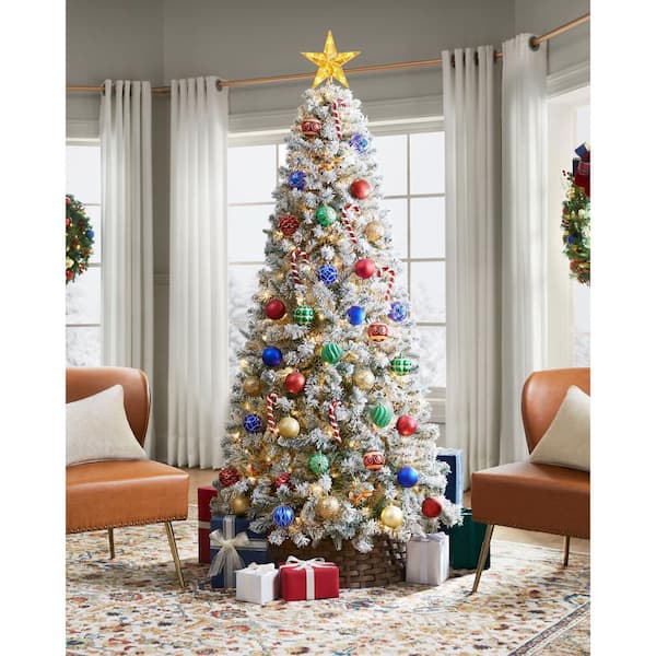 6.5 ft. Festive Mixed Pine Flocked LED Pre-Lit Artificial Christmas Tree T11