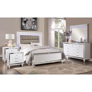 Alcorn 5-Piece LED Mirror and Headboard White Queen Bedroom Set with Dresser and 2-Nightstands