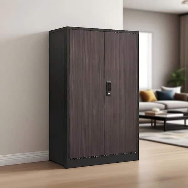 No-Drawer Black Metal 27.5" W Vertical File Cabinet with Locking Doors Adjustable Shelves Folding Storage Locker Cabinet