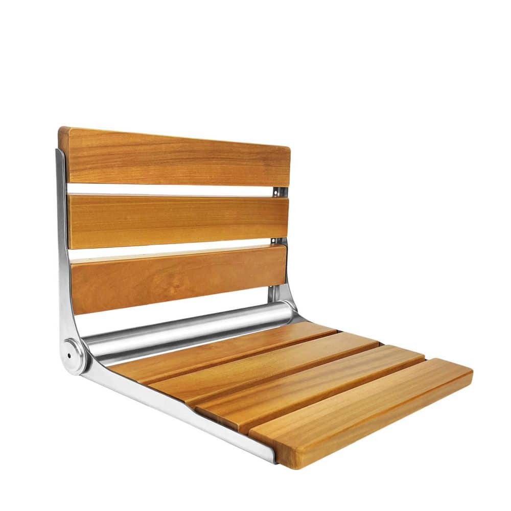 17.5 in. Folding Stainless Steel and Teak Wood Shower Seat Teak in Silver, Fold Down Shower Seat, Non-Toxic, Space Saver price history on PriceWatchPro