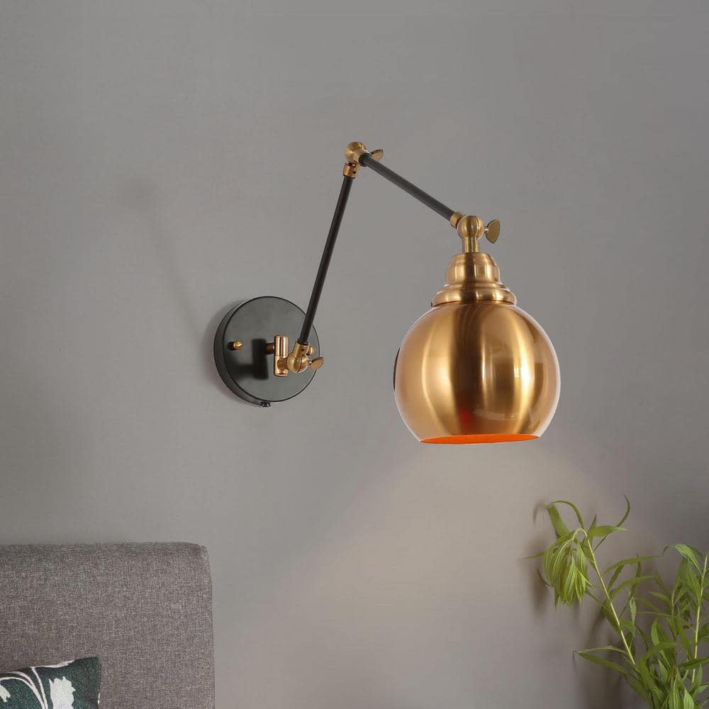 Plug-In/Hardwire Swing Arm Wall Light, 1-Light Modern Polished Brass Wall Sconce, Industrial Black Wall Sconce Lighting -  Zevni, Z-87NQBYBV-4281