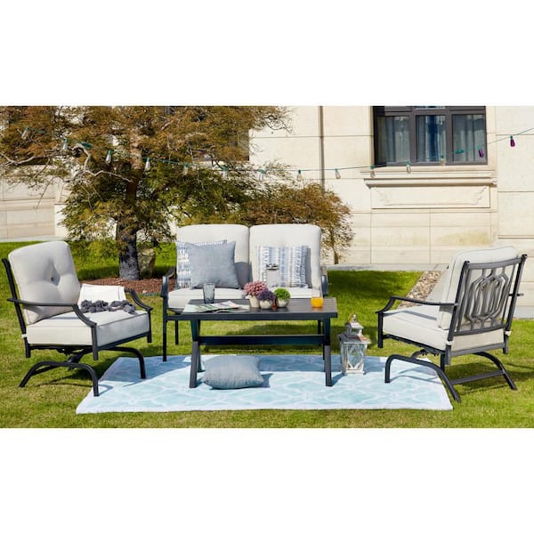 Patio Festival 4-Piece Metal Patio Conversation Set with Beige Cushions