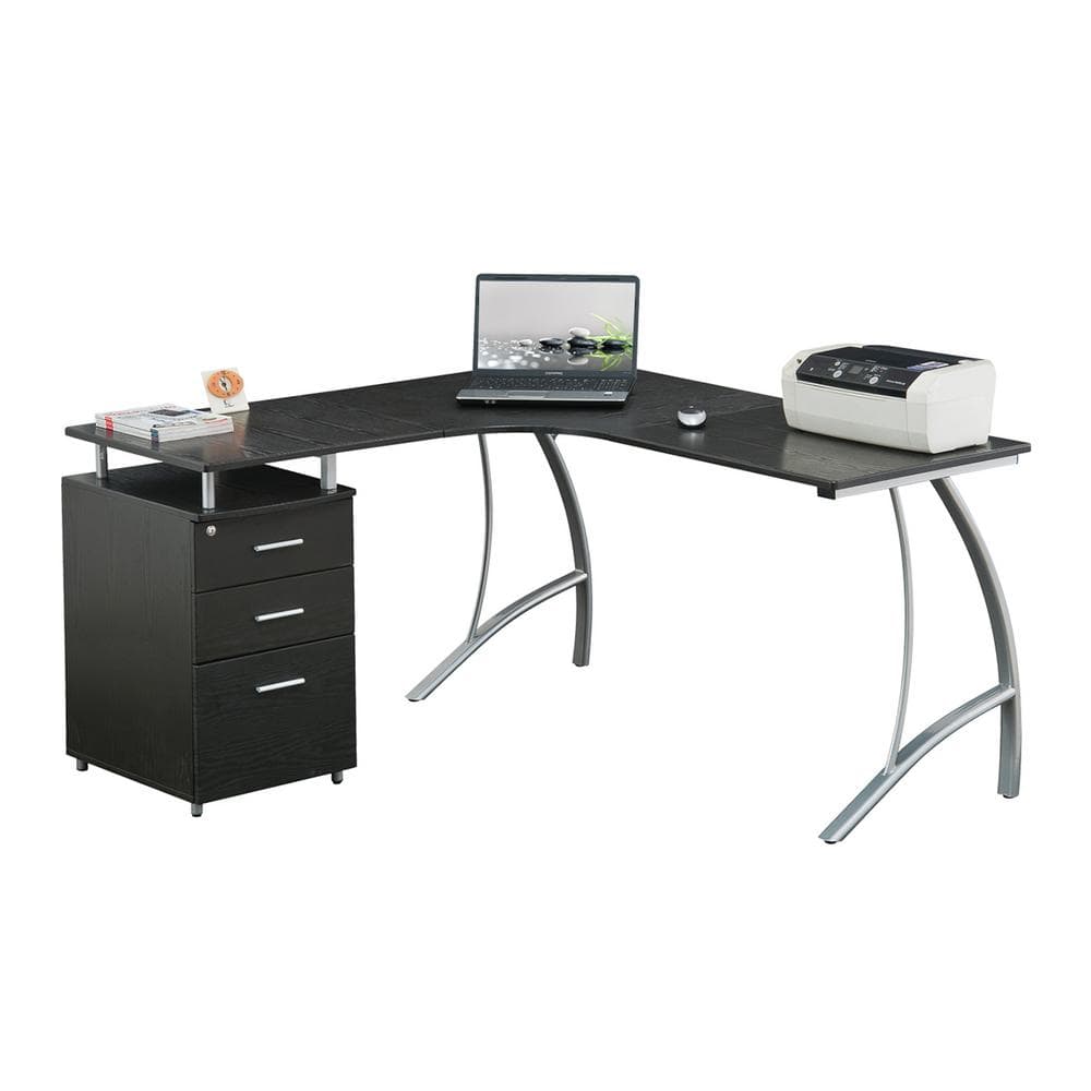 Espresso Wood L-Shaped Corner Desk with Drawer and Keyboard Tray