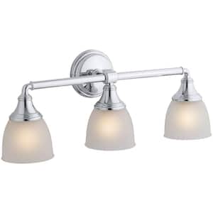 Devonshire 3 Light Polished Chrome Indoor Bathroom Vanity Light Fixture, Position Facing Up or Down, UL Listed