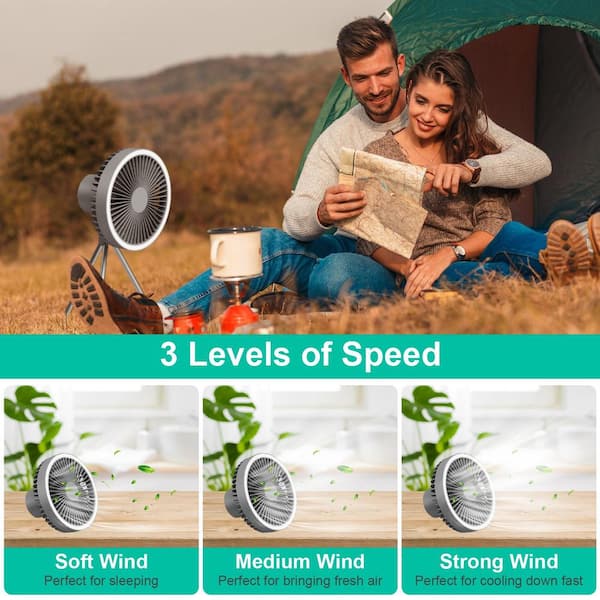 12V Camping Fan With LED Lights Exterior Large Cooling Desk Fans