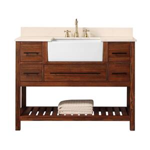 lOUISE 48 in. Wx22in.Dx35.7in.H Bath Vanity in brown with Quartz vanity top in white with white basin