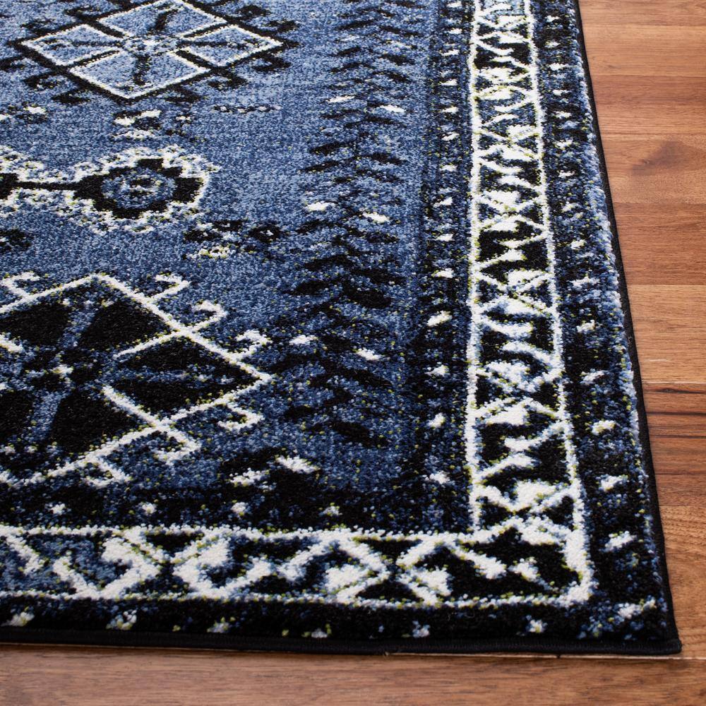 Blue and Black Rectangular Synthetic Vintage Area Rug