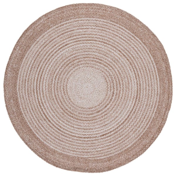 Braided 6 ft. x 6 ft. Tan Border Striped Gradient Round Area Rug
