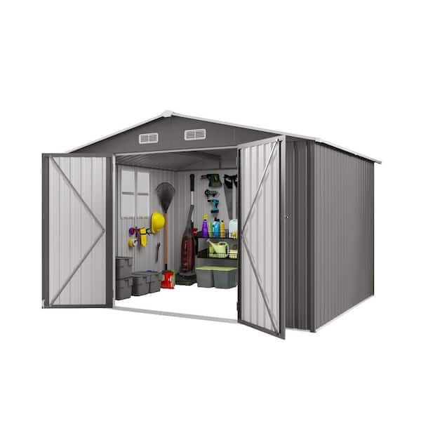 10 ft.W x 8 ft.D Outdoor Metal Storage Shed, Lockable Door Tool