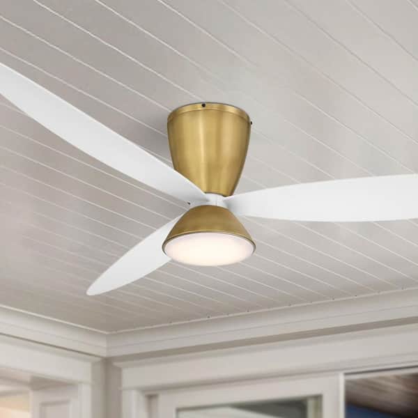 Hourglass 58 in. Indoor Legacy Brass Flush Mount Ceiling Fan with Integrated LED and Remote Control Included