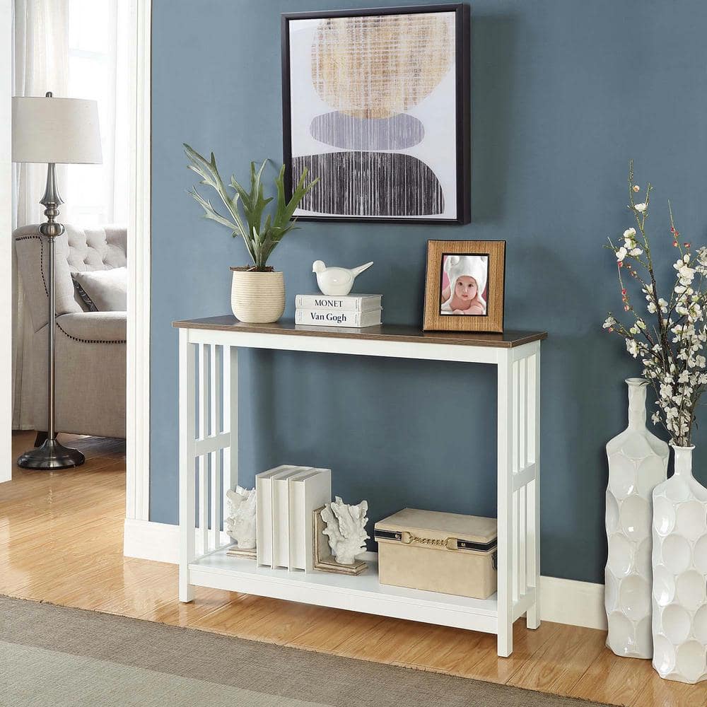 Driftwood and White Mission Console Table with Storage Shelf