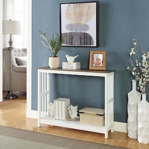 Mission 39.5 in. L x 31.5 in. H Driftwood and White Rectangle Wood Console Table with Bottom Shelf