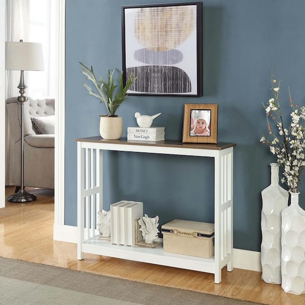 Convenience Concepts Mission 39.5 in. L x 31.5 in. H Driftwood and White Rectangle Wood Console Table with Bottom Shelf