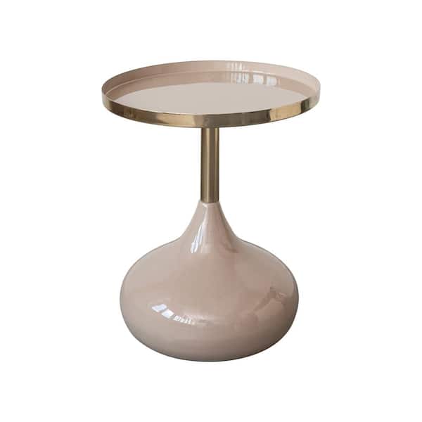 Storied Home 14 in. Taupe and Gold Finish Enameled Metal End Table with Tray Top