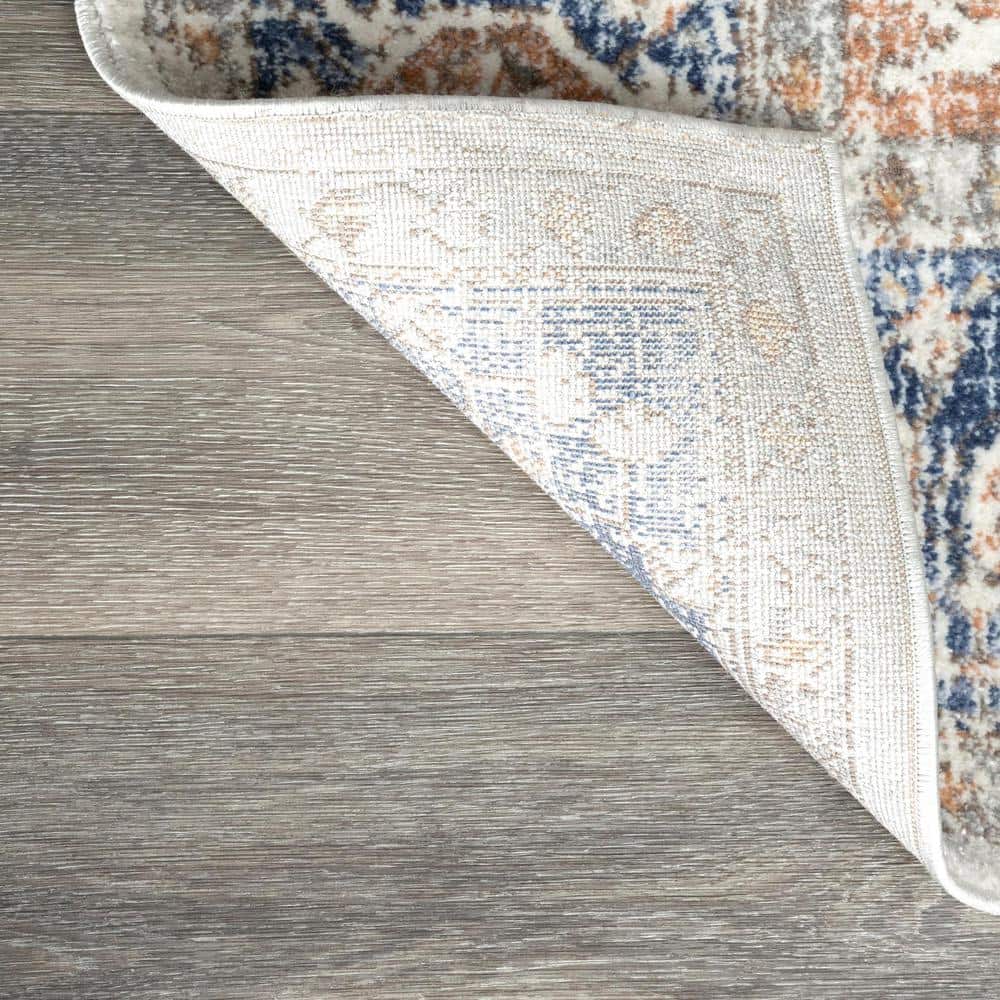 Vintage Blue Floral Rectangular Easy Care Area Rug