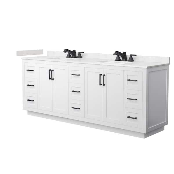 Miranda 84 in. Double Freestanding White Bath Vanity with Carrara Cultured Marble Top Assembled