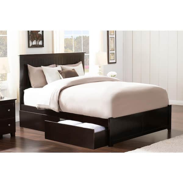 AFI Nantucket Espresso Queen Solid Wood Storage Platform Bed with Flat Panel Foot Board and 2 Bed Drawers