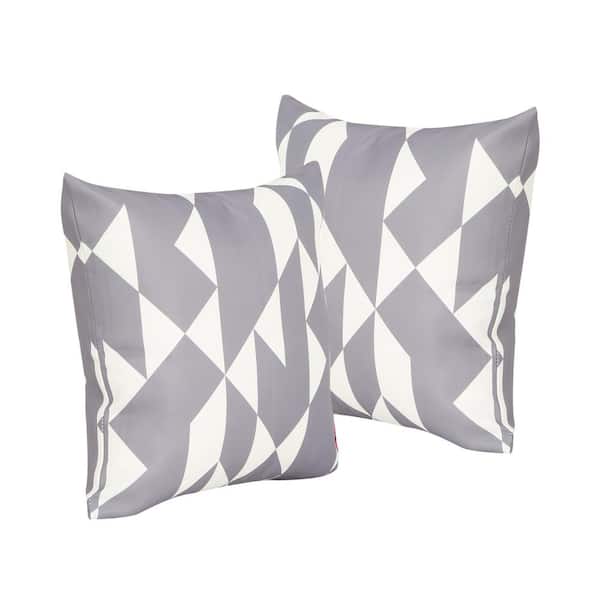 Noble House Loulu Grey and White Abstract Geometric Pattern Square Outdoor Throw Pillow (2-Pack)