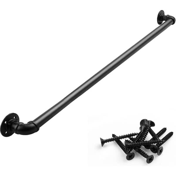 HR01 36 in. H x 2.75 in. W White Metal Pipe Stair Handrail Wall Mount Indoor Outdoor Use, Safety Grip, Stair Railing Kit