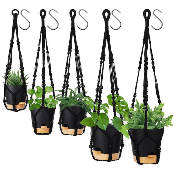 5-Piece Hanging Planters for Indoor Plants, Plastic Hanging Basket for Indoor Boho Home Decor, Macrame Plant Hanger
