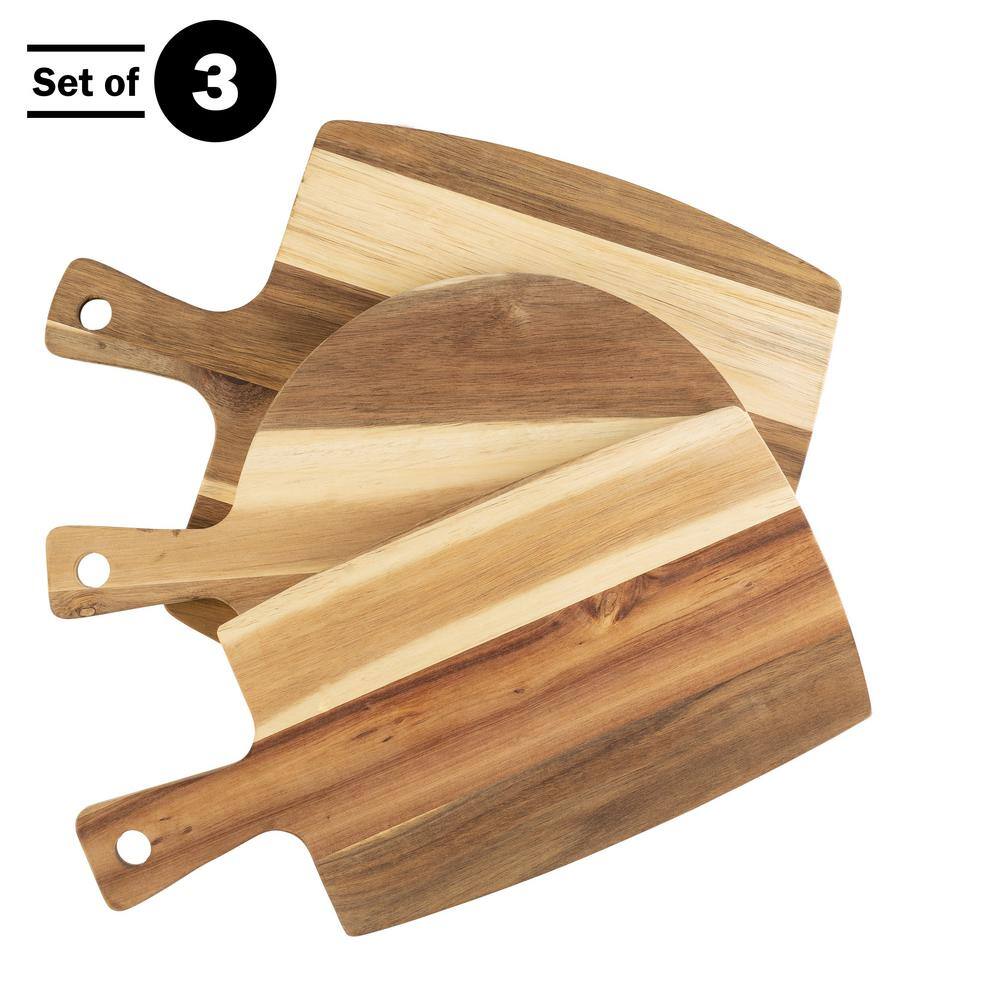 Classic Acacia Wood 3-Piece Cutting Board Set with Handles