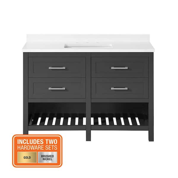 Autumn 48 in. Single Sink Gray Bath Vanity with White Engineered Stone Top (Assembled)
