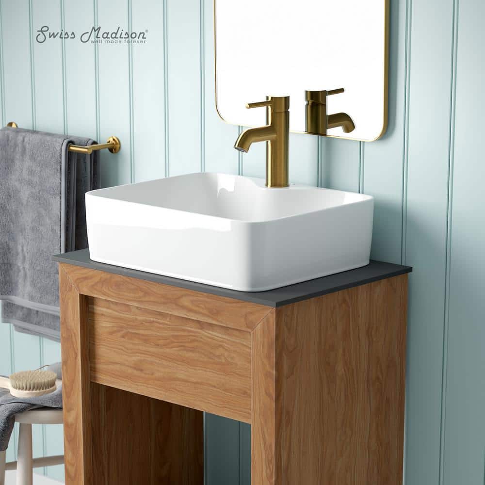 Glossy White Ceramic Above-Counter Vessel Sink, 19"