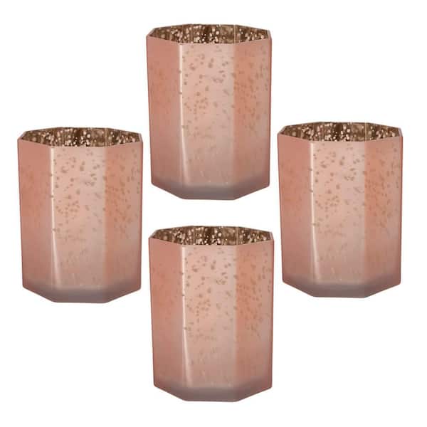 Stunning Design Pink Frosted Mercury Glass Octagonal Candle Holder (4-Pack)