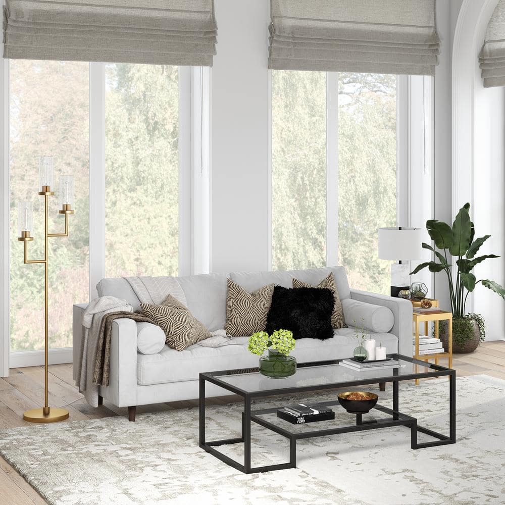 54" Blackened Bronze and Glass Rectangular Coffee Table