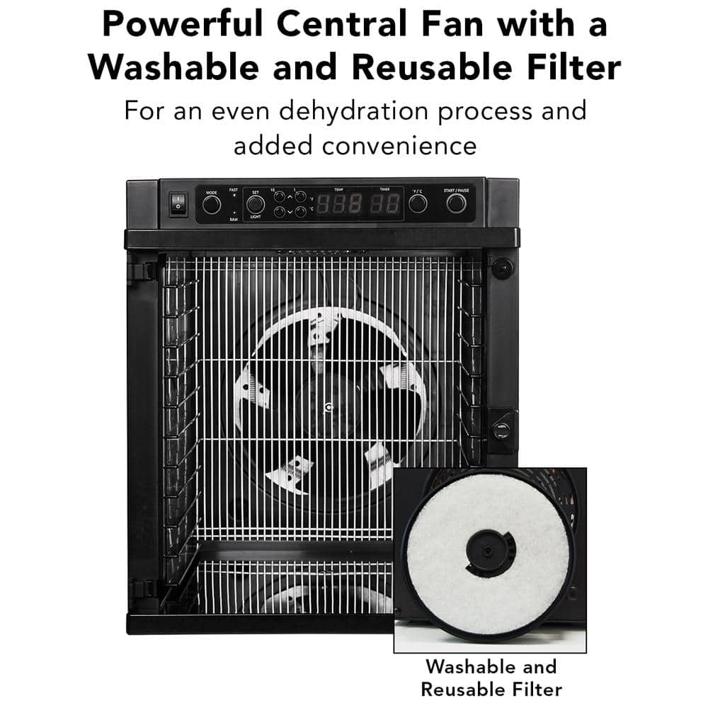 Black 11-Tray Digital Food Dehydrator with Adjustable Thermostat