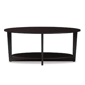 Jacintha 44 in. Wenge Dark Brown Large Oval Wood Coffee Table with Shelf