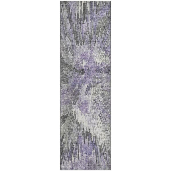Mayfield Premium Machine Washable Abstract AMF2283 Lavender 2 ft. x 7 ft. Runner Rug