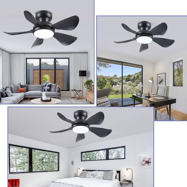 32 in. Indoor/Outdoor Flush Mount Black Ceiling Fan with Dimmable 3-Color LED Light and Remote/APP Control